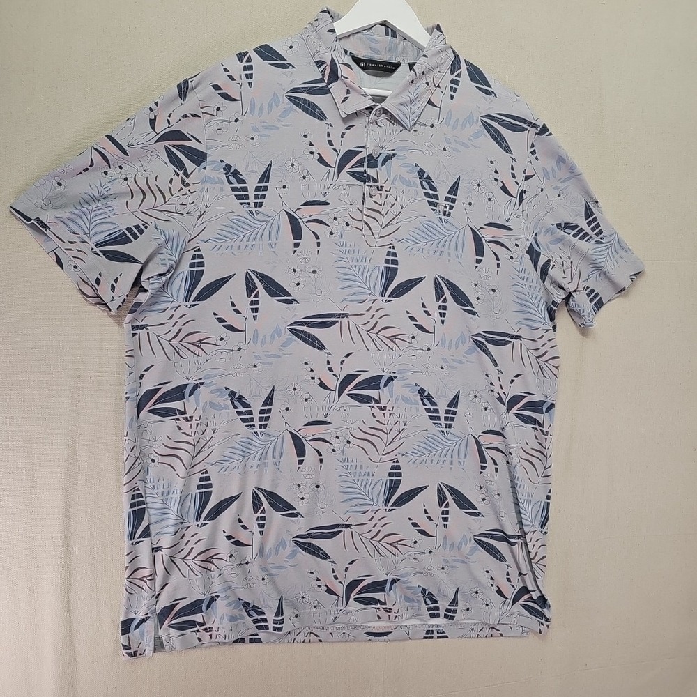 Travis Mathew Rip Current Polo Shirt Mens Size XXL Gray Floral Tropical Golf Dad